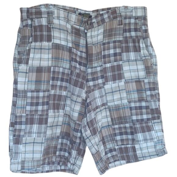 Club Room 100% Cotton Shorts Brown Madras Plaid Patchwork Style Men's Size 33 - Picture 4 of 7